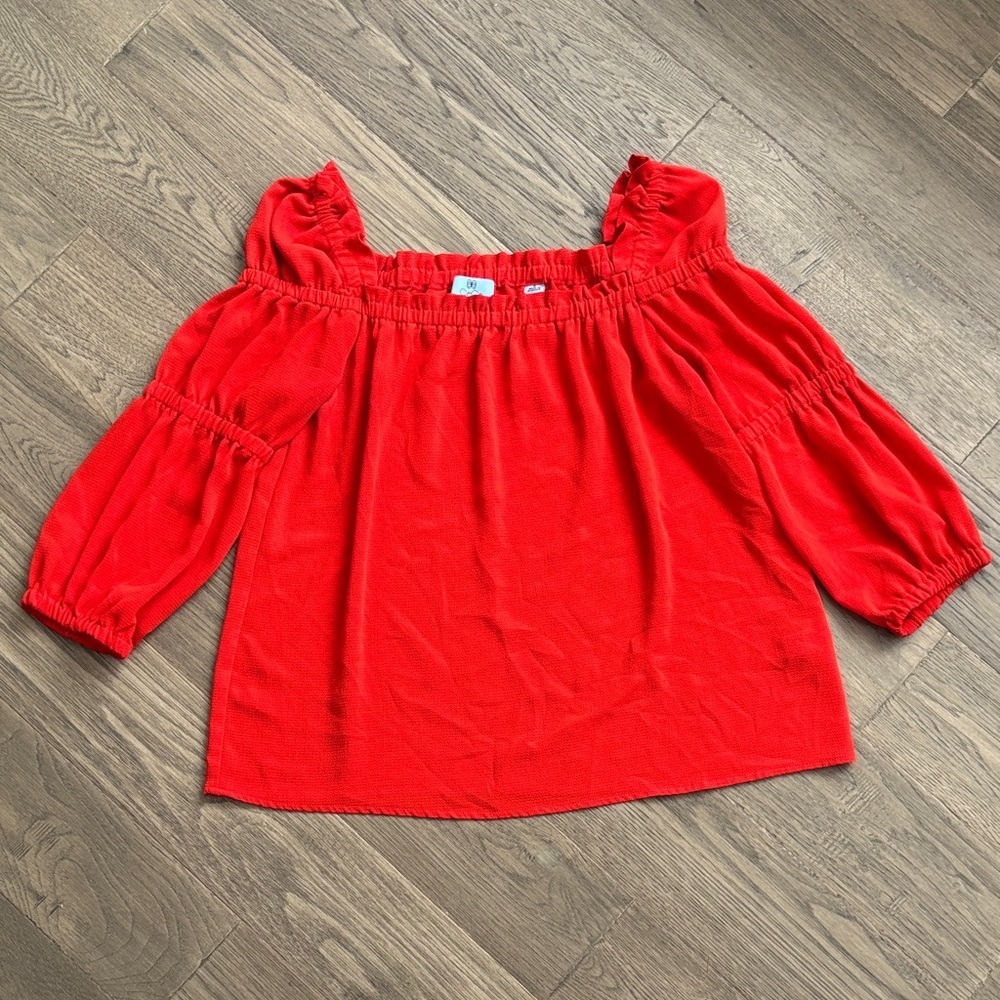 CeCe | Red Off The Shoulder Quarter Sleeve Blouse Size Small